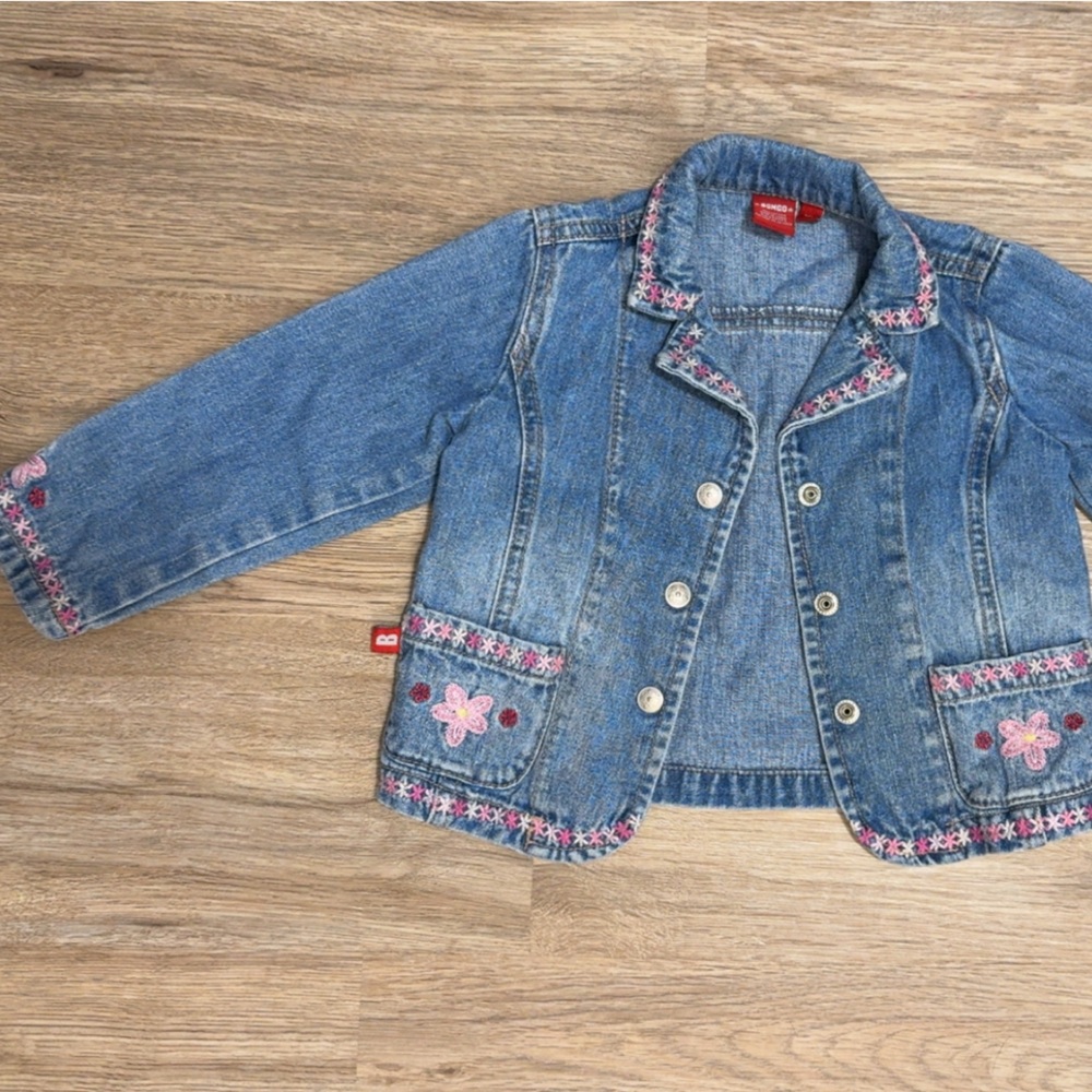 BONGO Kids Blue Denim Jacket with Pink Floral Details